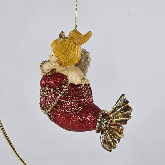 Katherine's Collection Chubby Diva Mermaid Ornament At Sea Series Red Glitter - Picture 6 of 8